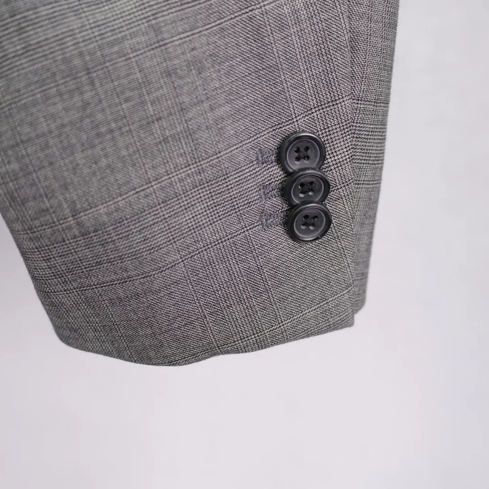 Banana Republic Wool 2 Piece Suit -40R  37 / 31.5- Gray Glen Plaid Flat Front Mi